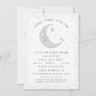 Invitation Twinkle Little Star Baby shower Argent