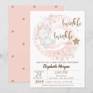 Invitation Twinkle Little Star, Baby shower bébé ours