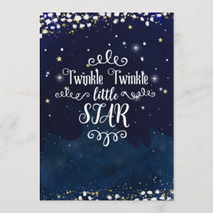 Invitation Twinkle Little Star Baby shower Blue Gold Starry