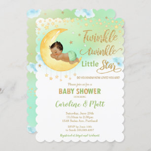 Invitation Twinkle Little Star Baby shower Brown Neutral 