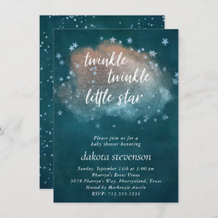 Invitation Twinkle Little Star Baby shower en cuivre bleu T