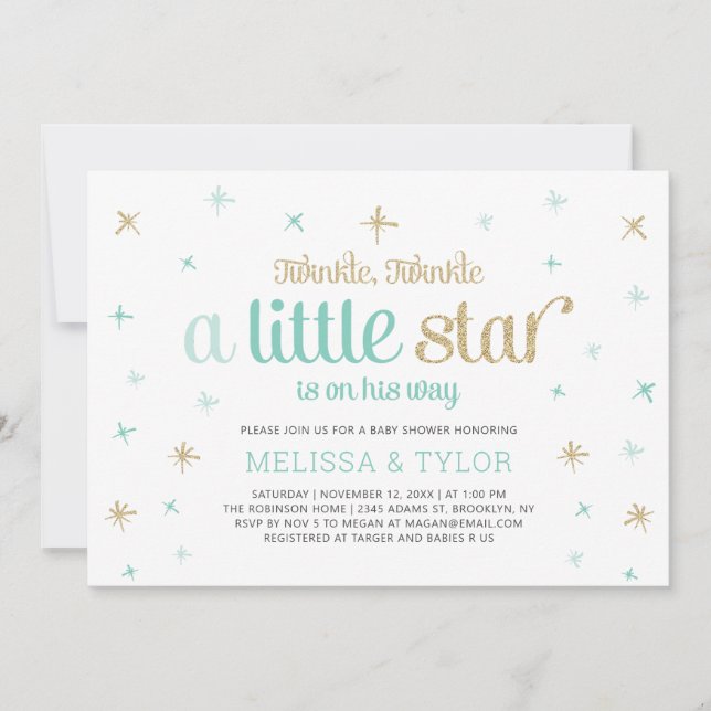 Invitation Twinkle Little Star Baby shower garçon, saupoudrer (Devant)