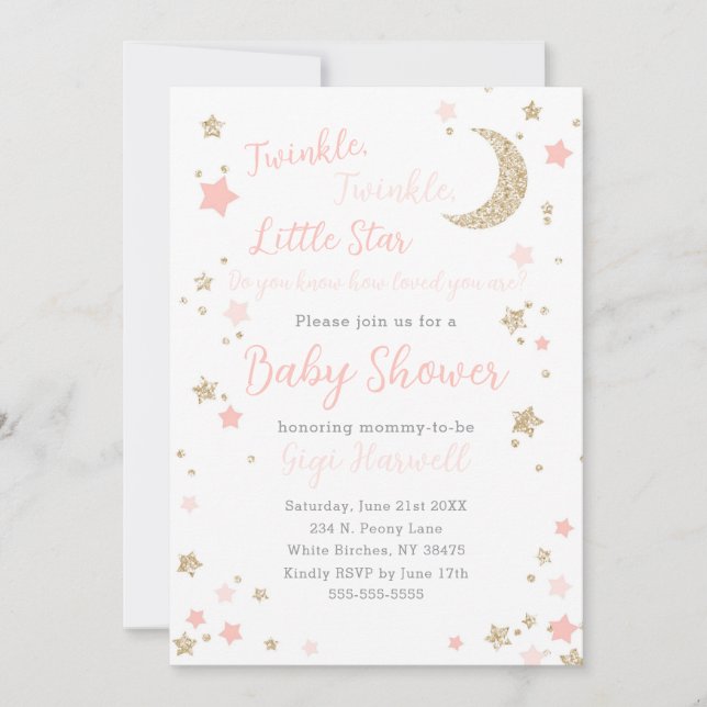 Invitation Twinkle Little Star Baby shower Girl (Devant)