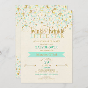 Invitation Twinkle Little Star Baby shower Gold & Mint