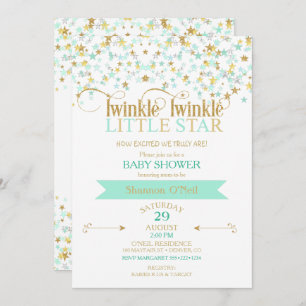 Invitation Twinkle Little Star Baby shower Gold & Mint