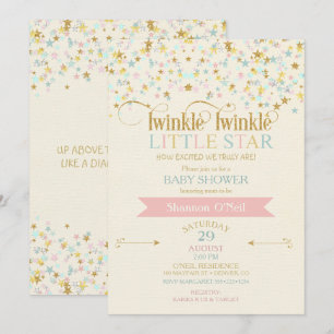 Invitation Twinkle Little Star Baby Shower Or Rose Aqua Doré