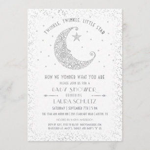 Invitation Twinkle Little Star Baby shower Silver