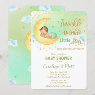 Invitation Twinkle Little Star Blonde Baby shower neutre