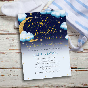 Invitation Twinkle Little Star Blue Boy Baby shower