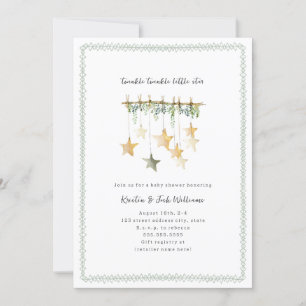 Invitation Twinkle Little Star Boho Baby shower vert neutre