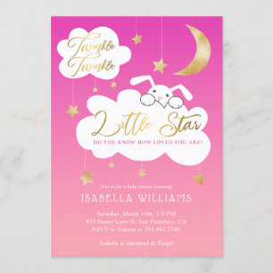 Invitation Twinkle Little Star Bunny Baby shower rose