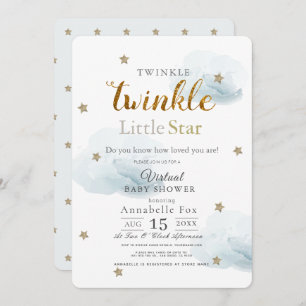 Invitation Twinkle Little Star Cloud Blue Baby shower virtuel