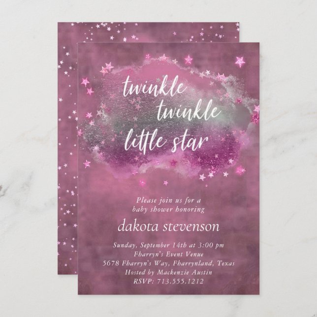 Invitation Twinkle Little Star | Dusty Mauve rose gris argent (Devant / Derrière)