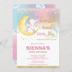 Invitation Twinkle Little Star Elephant 1er anniversaire fill