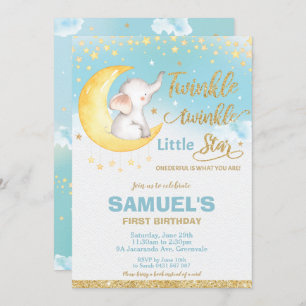 Invitation Twinkle Little Star Elephant 1er Birthday Boy