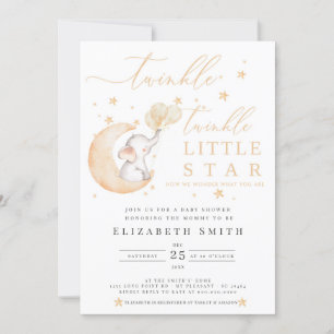 Invitation Twinkle Little Star Elephant Baby shower neutre