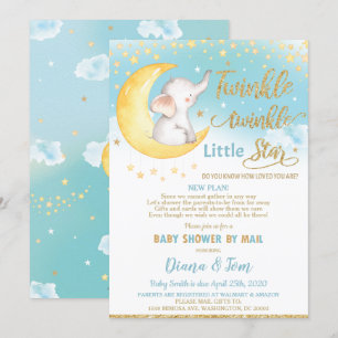 Invitation Twinkle Little Star Elephant Baby shower par courr