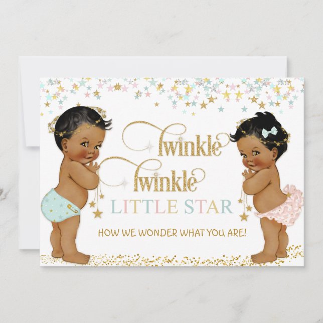 Invitation Twinkle Little Star Ethnic Baby Genre Neutre (Devant)