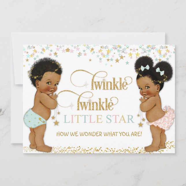 Invitation Twinkle Little Star Ethnic Baby Genre Neutre (Devant)