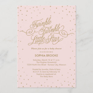 Invitation Twinkle Little Star Fancy Gold & Baby shower rose