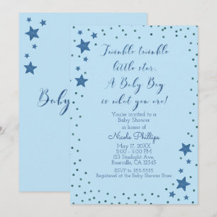 Invitation Twinkle Little Star Garçon Bleu Clair Fête Prénata