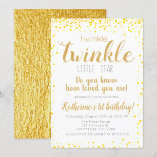 Invitation Twinkle Little Star Girls Gold Parties scintillant