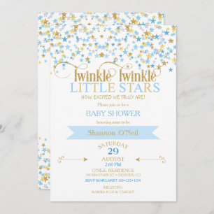 Invitation Twinkle Little Star Gold & Baby Blue Boy Twins