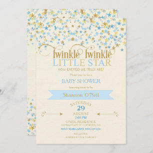 Invitation Twinkle Little Star Gold & Baby Blue Gold