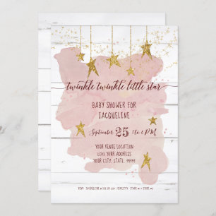 Invitation Twinkle Little Star Gold Baby shower fille en bois