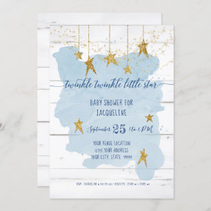 Invitation Twinkle Little Star Gold Baby shower garçon en boi