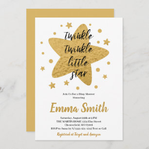 Invitation Twinkle Little Star Gold Stars Baby shower