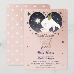Invitation Twinkle Little Star Lapin Peach Fête de Naissance 