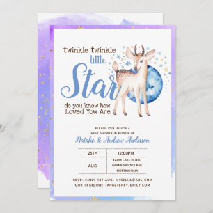 Invitation Twinkle Little Star Little Deer Blue Gold Modern
