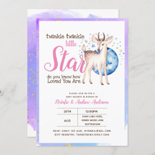 Invitation Twinkle Little Star Little Deer Pink Gold Modern
