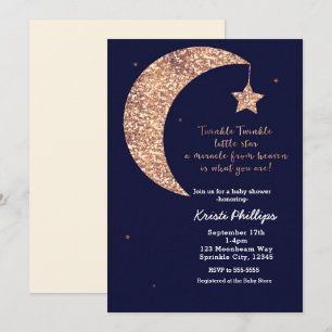 Invitation Twinkle Little Star Lune Bronze Bleue Baby Shower