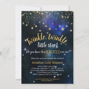 Invitation Twinkle Little Star Marine Baby shower Gold Digita