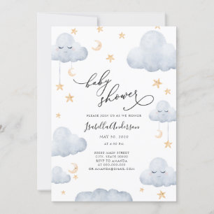 Invitation Twinkle Little Star Moon Baby shower bleu jaune