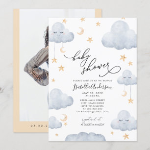 Invitation Twinkle Little Star Moon Baby shower bleu jaune