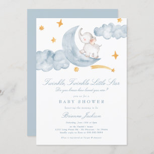 Invitation Twinkle Little Star Moon Blue Boy Baby shower