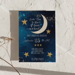 Invitation Twinkle Little Star Navy Blue Moon Boy Baby shower