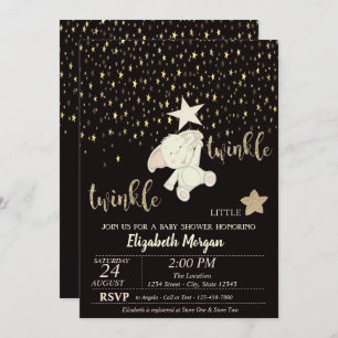 Invitation Twinkle Little Star Noir, Or, Baby shower d'ours