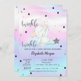 Invitation Twinkle Little Star, ours Baby shower holographiqu