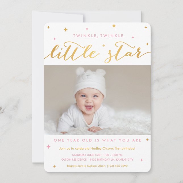 Invitation Twinkle Little Star Premier Anniversaire Invitatio (Devant)