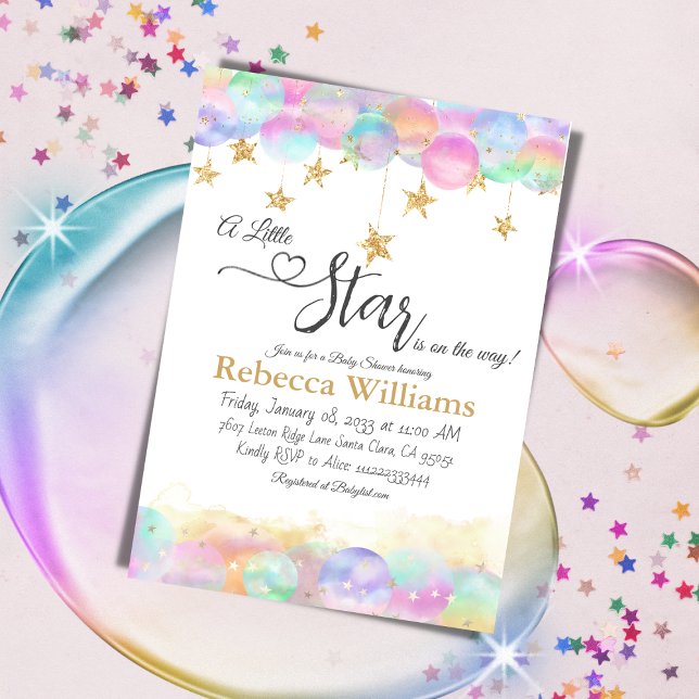 Invitation Twinkle Little Star Rainbow Bubbles Baby shower (Créateur téléchargé)