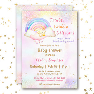 Invitation Twinkle Little Star Rainbow Girl Baby shower