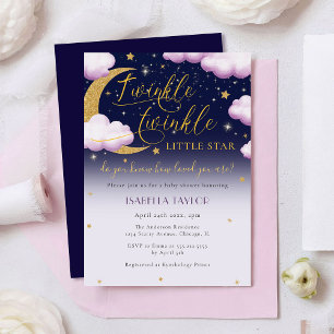 Invitation Twinkle Little Star rose fille Baby shower