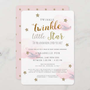 Invitation Twinkle Little Star Rose Girl Drive-by Baby shower