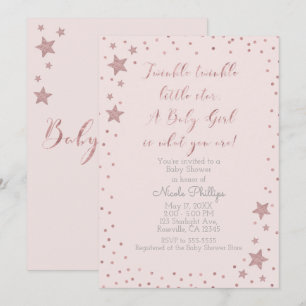 Invitation Twinkle Little Star Rose Gold Fille Baby Shower
