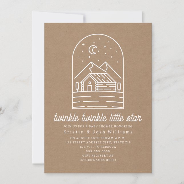 Invitation Twinkle Little Star Rustic Cardstock Baby shower (Devant)
