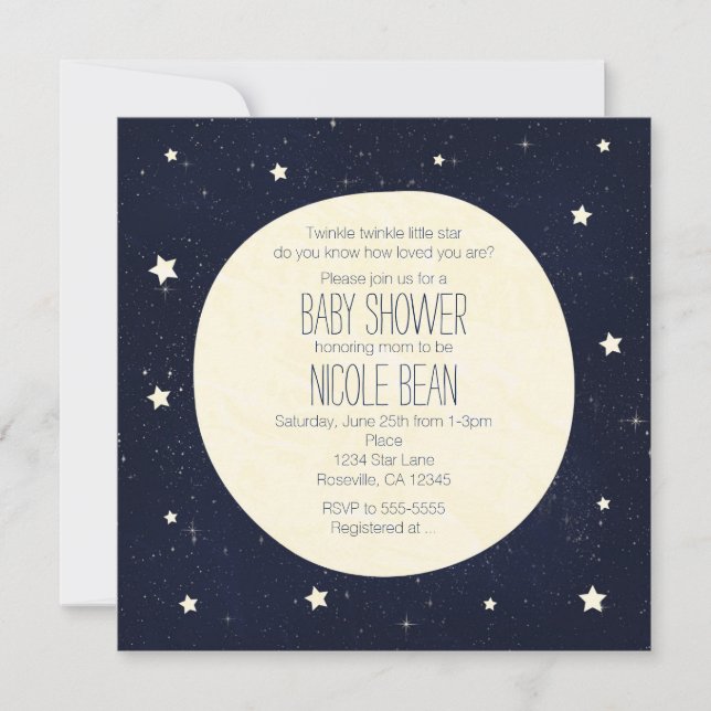 Invitation Twinkle Little Star Starry Sky & Moon Baby shower (Devant)